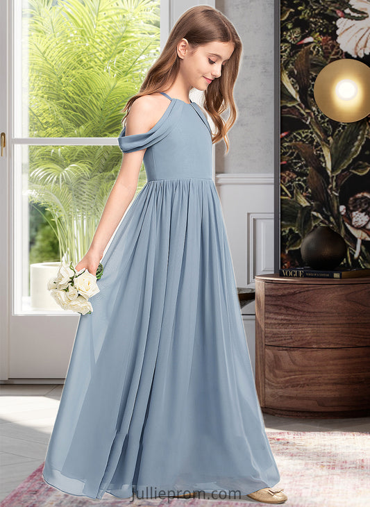 Isabel A-Line Scoop Neck Floor-Length Chiffon Junior Bridesmaid Dress With Ruffle DQP0013302