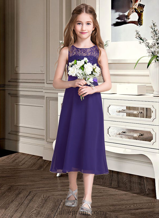 Anne A-Line Scoop Neck Tea-Length Chiffon Junior Bridesmaid Dress DQP0013569