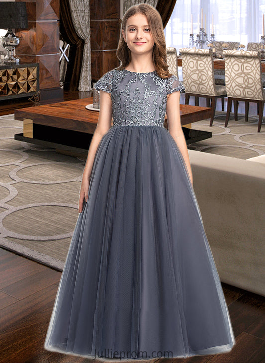 Kaydence Ball-Gown/Princess Scoop Neck Floor-Length Tulle Lace Junior Bridesmaid Dress DQP0013578