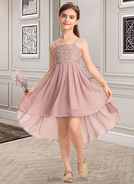 Melody A-Line Square Neckline Asymmetrical Chiffon Lace Junior Bridesmaid Dress DQP0013580