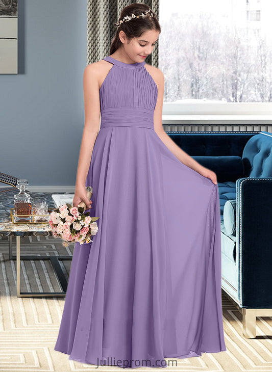 Tara A-Line Scoop Neck Floor-Length Chiffon Junior Bridesmaid Dress With Ruffle DQP0013588