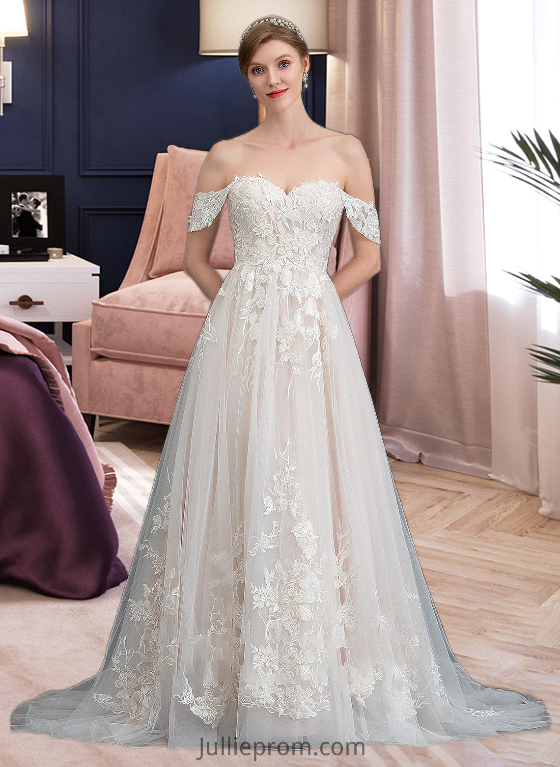 Shyla Ball-Gown/Princess Sweetheart Sweep Train Tulle Wedding Dress DQP0013685