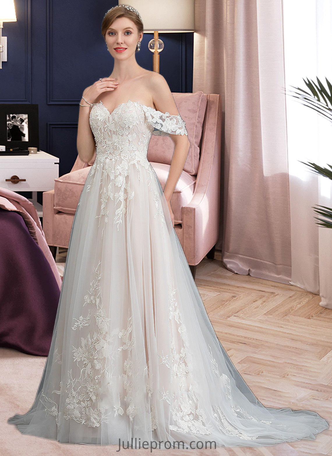 Shyla Ball-Gown/Princess Sweetheart Sweep Train Tulle Wedding Dress DQP0013685