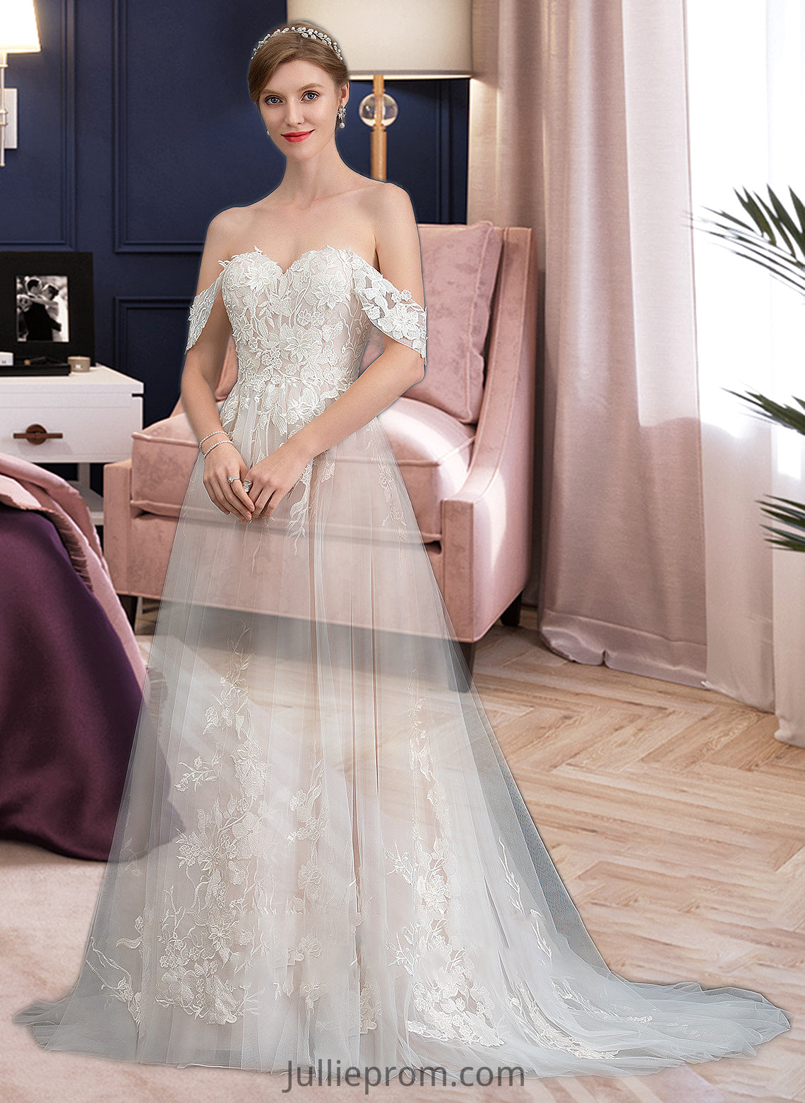 Shyla Ball-Gown/Princess Sweetheart Sweep Train Tulle Wedding Dress DQP0013685