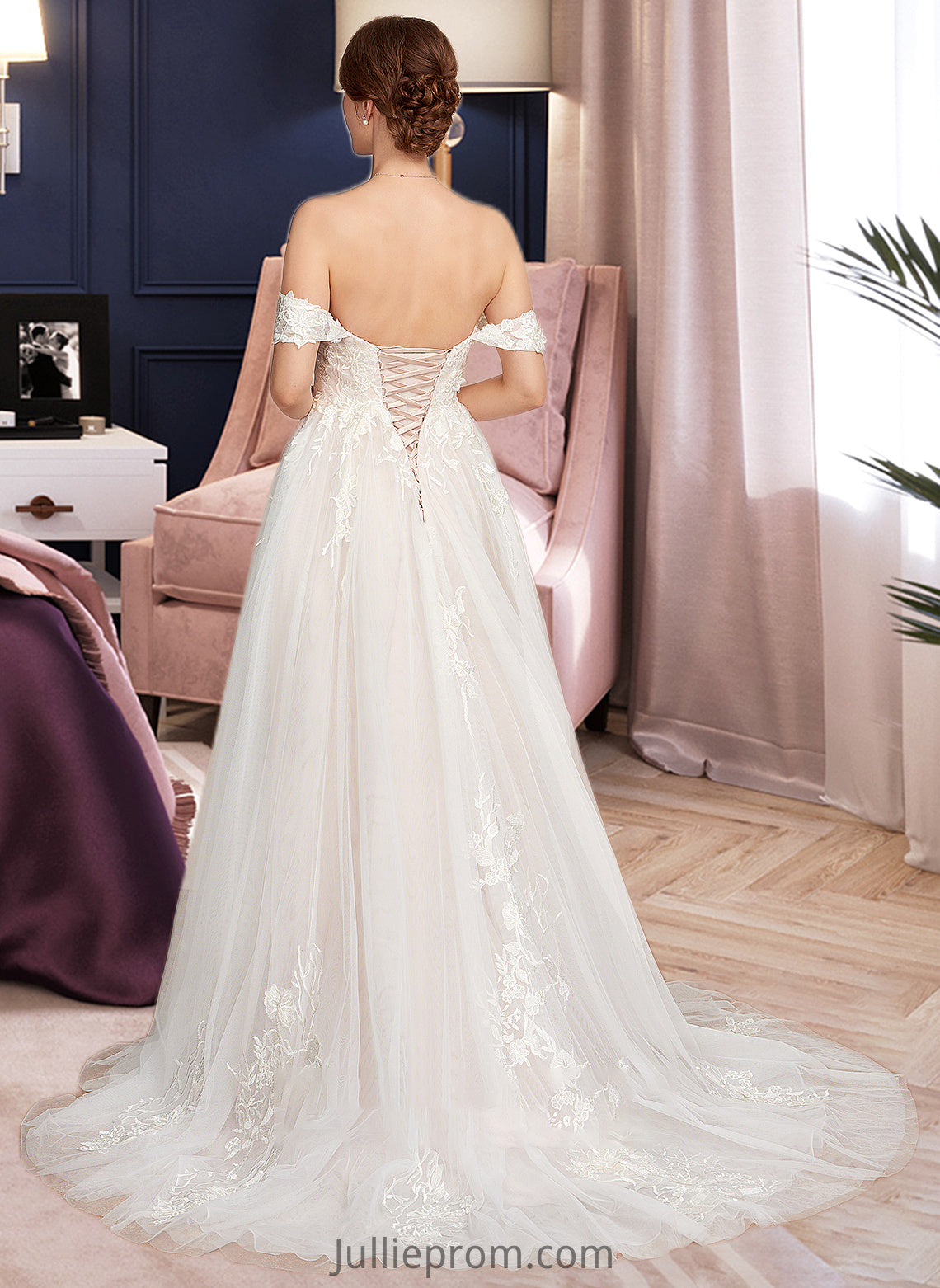 Shyla Ball-Gown/Princess Sweetheart Sweep Train Tulle Wedding Dress DQP0013685