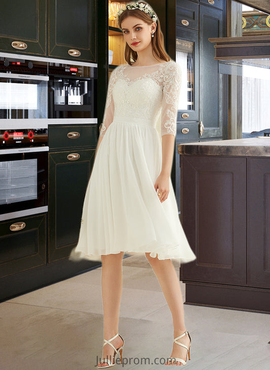 Jaden A-Line Knee-Length Chiffon Lace Wedding Dress With Sequins DQP0013689