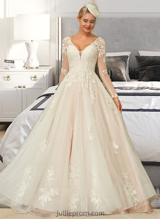 Ada Ball-Gown/Princess V-neck Sweep Train Tulle Lace Wedding Dress DQP0013698