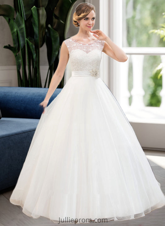 Piper Ball-Gown/Princess Scoop Neck Sweep Train Organza Lace Wedding Dress With Beading Sequins DQP0013751