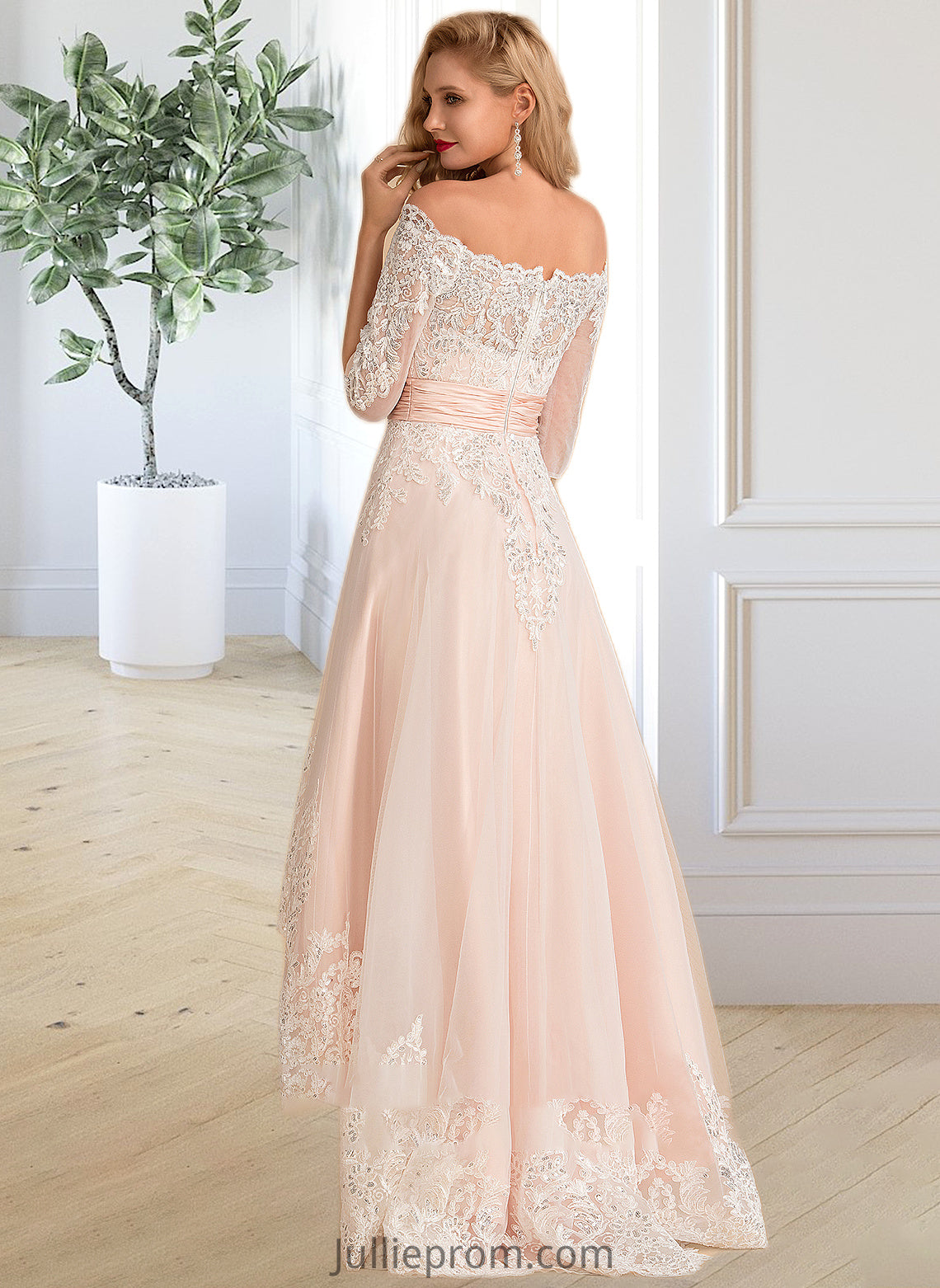 Litzy A-Line Asymmetrical Satin Tulle Lace Wedding Dress With Sequins DQP0013769