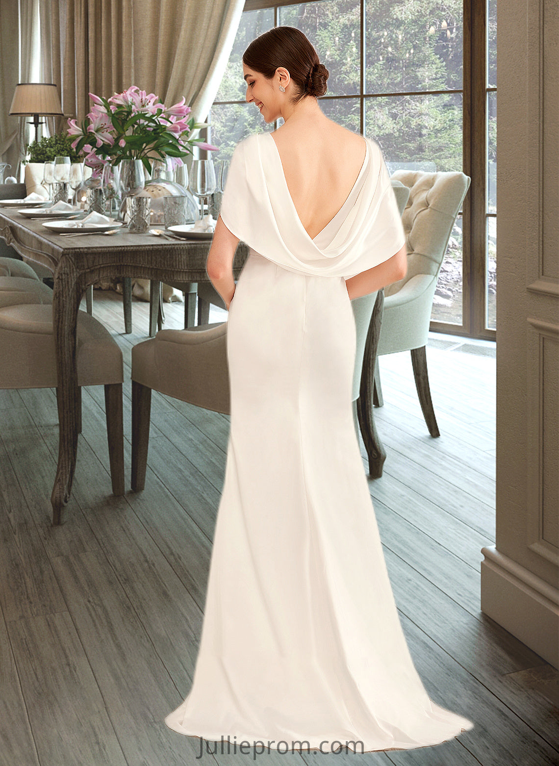 Zaria A-Line V-neck Sweep Train Wedding Dress With Ruffle DQP0013811