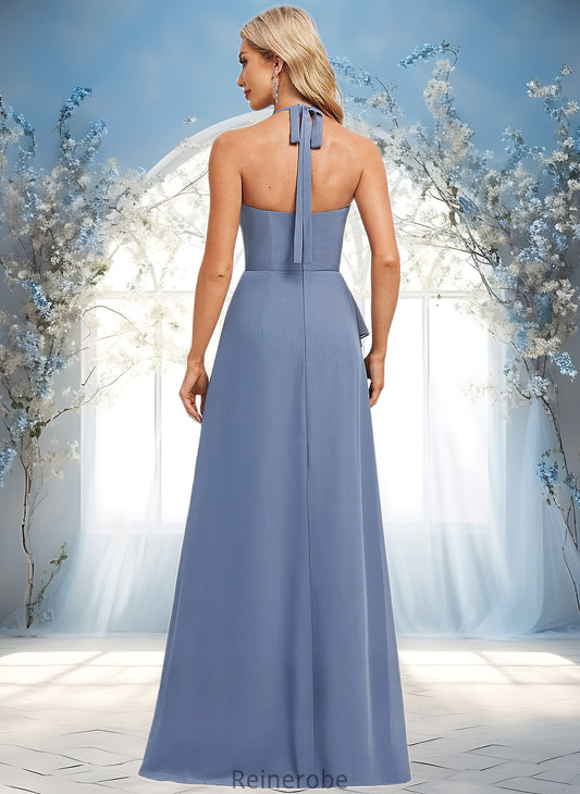 Ingrid A-line Halter Floor-Length Chiffon Bridesmaid Dress DQP0025799