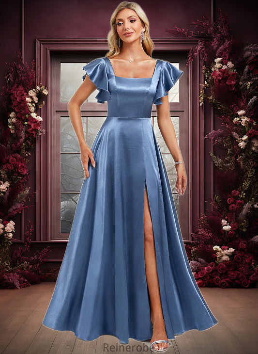 Alula A-line Square Floor-Length Stretch Satin Bridesmaid Dress With Ruffle DQP0025769