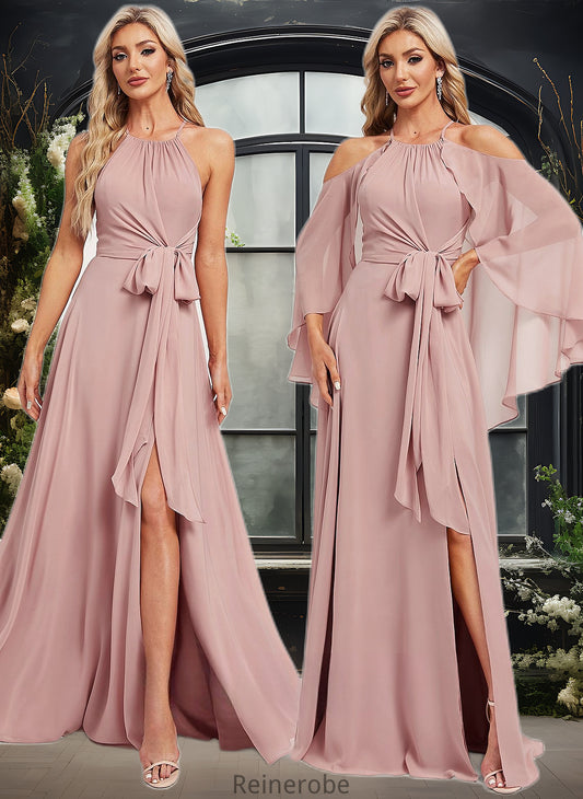 Sandra A-line Halter Floor-Length Chiffon Bridesmaid Dress DQP0025821