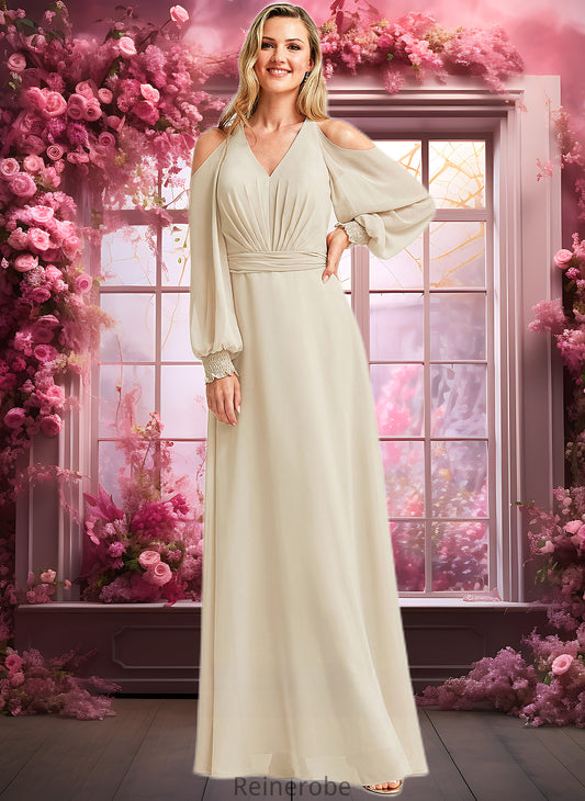 Nicola A-line Cold Shoulder Floor-Length Chiffon Bridesmaid Dress DQP0025760