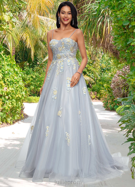 Stephany Ball-Gown/Princess Sweetheart Sweep Train Tulle Prom Dresses With Pleated DQP0022192