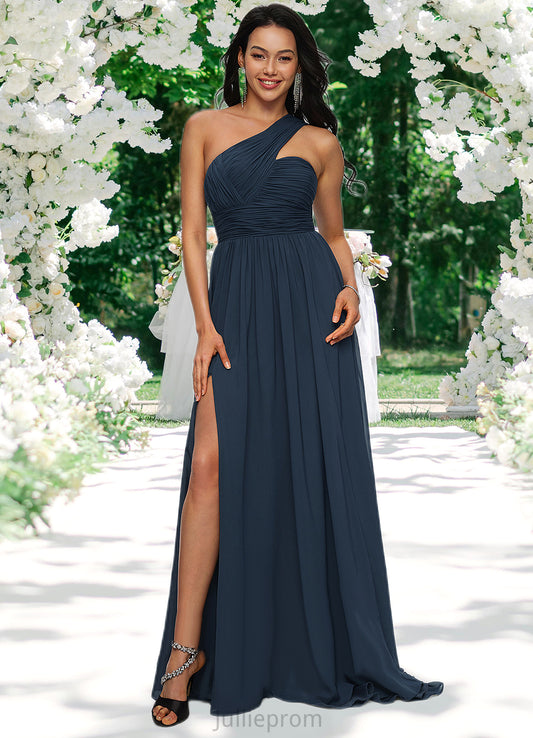 Jade A-line Asymmetrical Sweep Train Chiffon Prom Dresses With Pleated DQP0022212