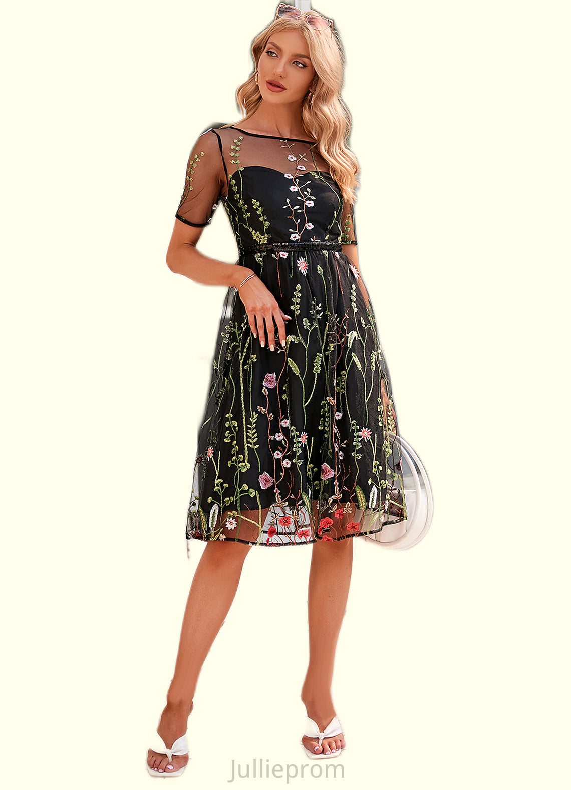 Lilian Embroidered Scoop Illusion Elegant A-line Tulle Midi Mini Dresses DQP0022371