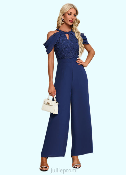 Emilie Flower Jacquard Off the Shoulder Elegant Jumpsuit/Pantsuit Chiffon Lace Maxi Dresses DQP0022372