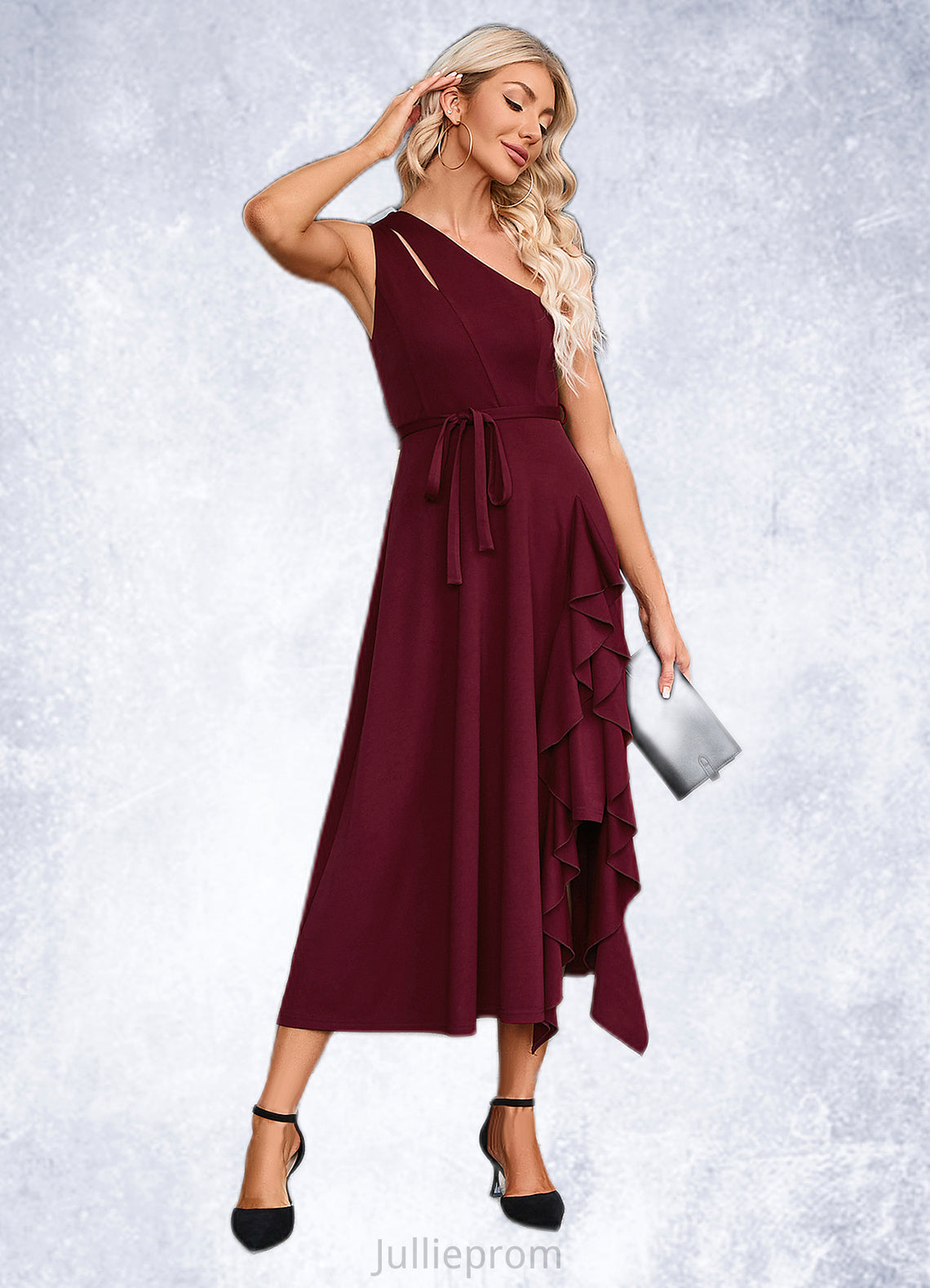 Ursula Cascading Ruffles One Shoulder Elegant A-line Cotton Blends Maxi Dresses DQP0022445