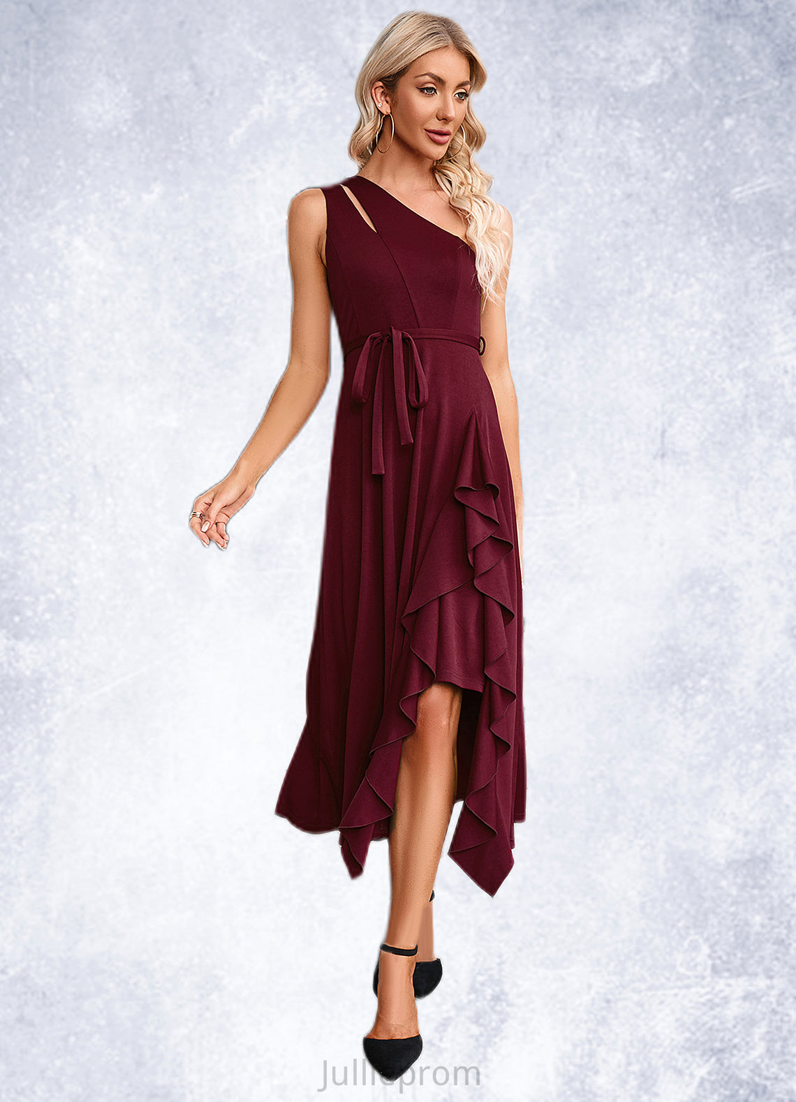 Ursula Cascading Ruffles One Shoulder Elegant A-line Cotton Blends Maxi Dresses DQP0022445