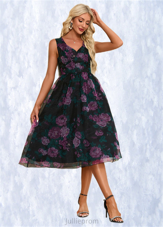 Kianna Floral Print Sweetheart Elegant A-line Organza Midi Dresses DQP0022454