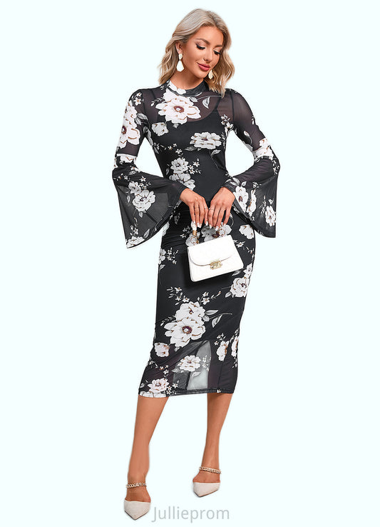 Saniyah Floral Print High Neck Elegant Bodycon Spandex Midi Dresses DQP0022470