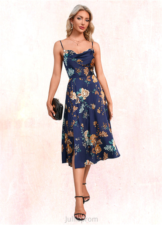 Micah Floral Print Cowl Elegant A-line Satin Dresses DQP0022508