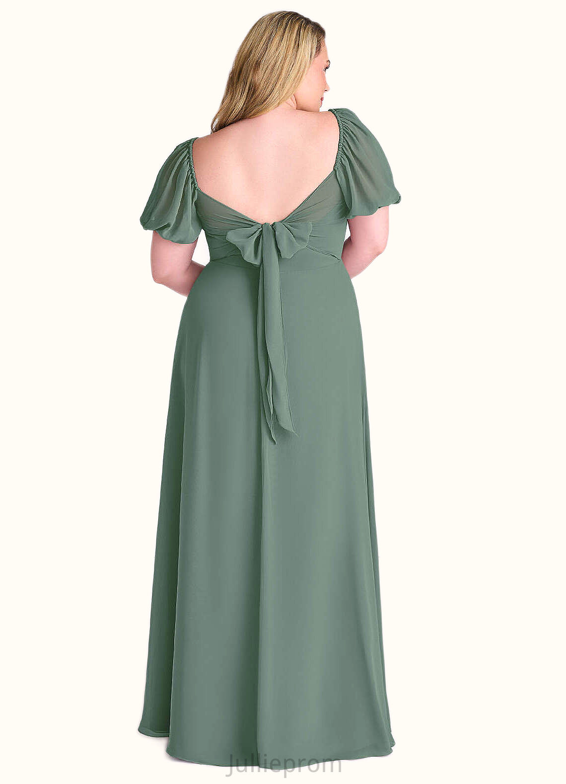 Cora Chiffon A-line Dress with Puff Sleeves Eucalyptus DQP0022709