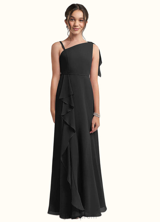 Victoria A-Line Bow Chiffon Floor-Length Junior Bridesmaid Dress black DQP0022850