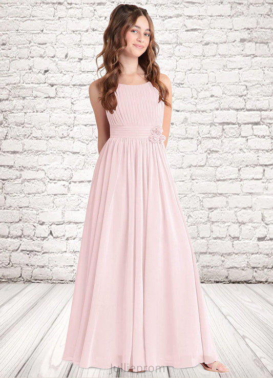 Jennifer A-Line Floral Chiffon Floor-Length Junior Bridesmaid Dress Blushing Pink DQP0022851