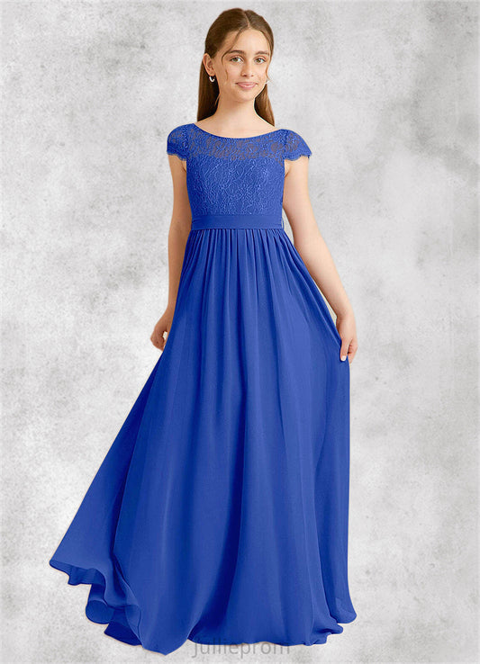 Stacy A-Line Pleated Chiffon Floor-Length Junior Bridesmaid Dress Royal Blue DQP0022863