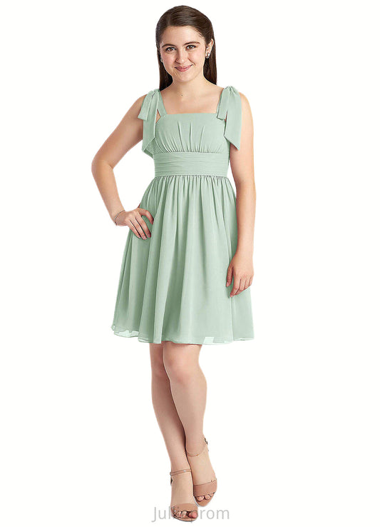 Makayla A-Line Pleated Chiffon Mini Junior Bridesmaid Dress Agave DQP0022864