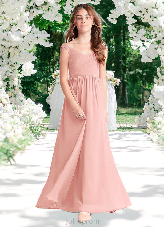 Setlla A-Line Pleated Chiffon Floor-Length Junior Bridesmaid Dress Rosette DQP0022868