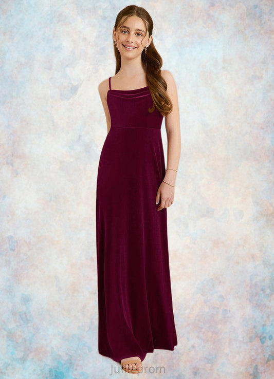 Everleigh A-Line Velvet Floor-Length Junior Bridesmaid Dress Cabernet DQP0022870