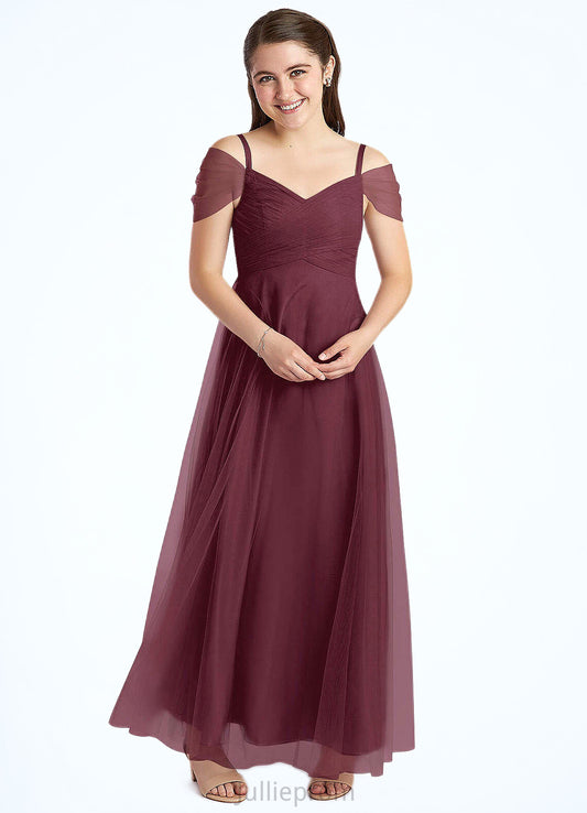 Paulina A-Line Off the Shoulder Tulle Floor-Length Junior Bridesmaid Dress Cabernet DQP0022873