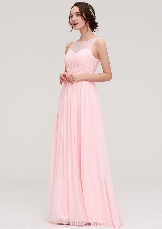 Sleeveless Chiffon A-line/Princess Long/Floor-Length Wedding Party Bridesmaid Dresses With Pleated Lace Eliana DQP0025332