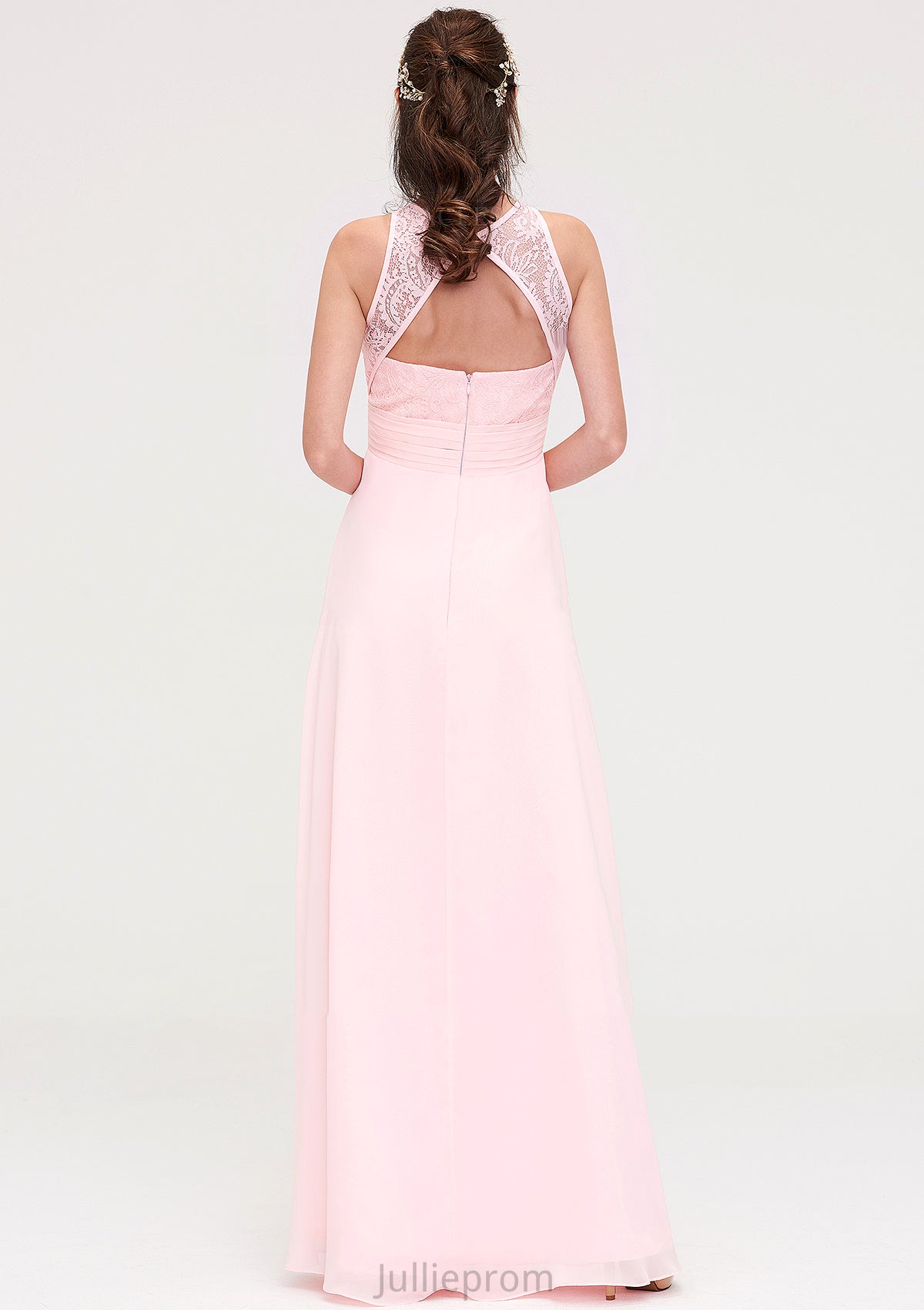 Sleeveless Scoop Neck Chiffon A-line/Princess Long/Floor-Length Bridesmaid Dresseses With Split Lace Jaylyn DQP0025349