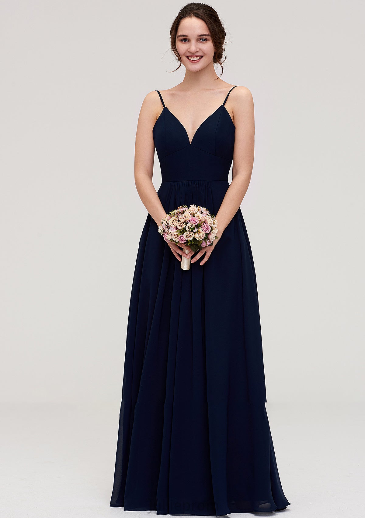 Sleeveless V Neck A-line/Princess Chiffon Long/Floor-Length Bridesmaid Dresseses With Pleated Katelyn DQP0025357