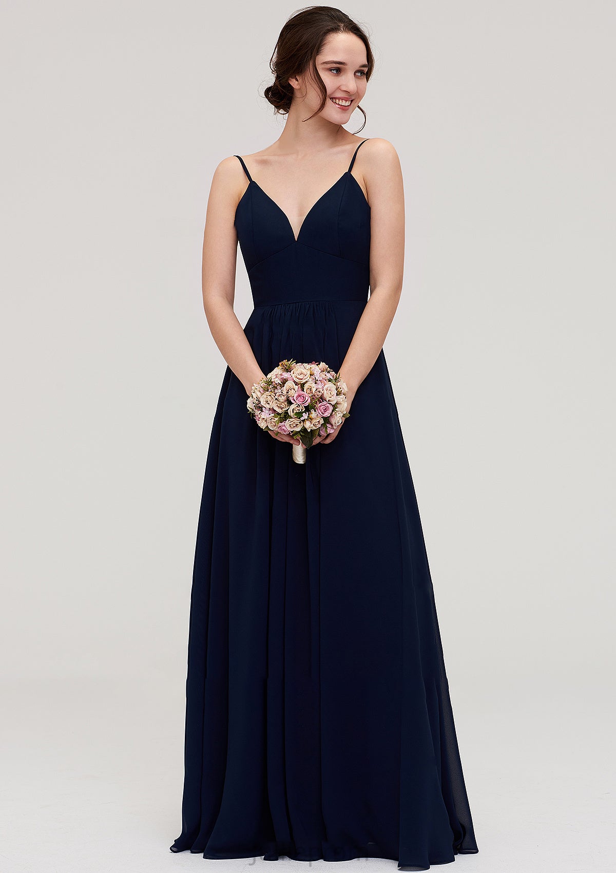 Sleeveless V Neck A-line/Princess Chiffon Long/Floor-Length Bridesmaid Dresseses With Pleated Katelyn DQP0025357