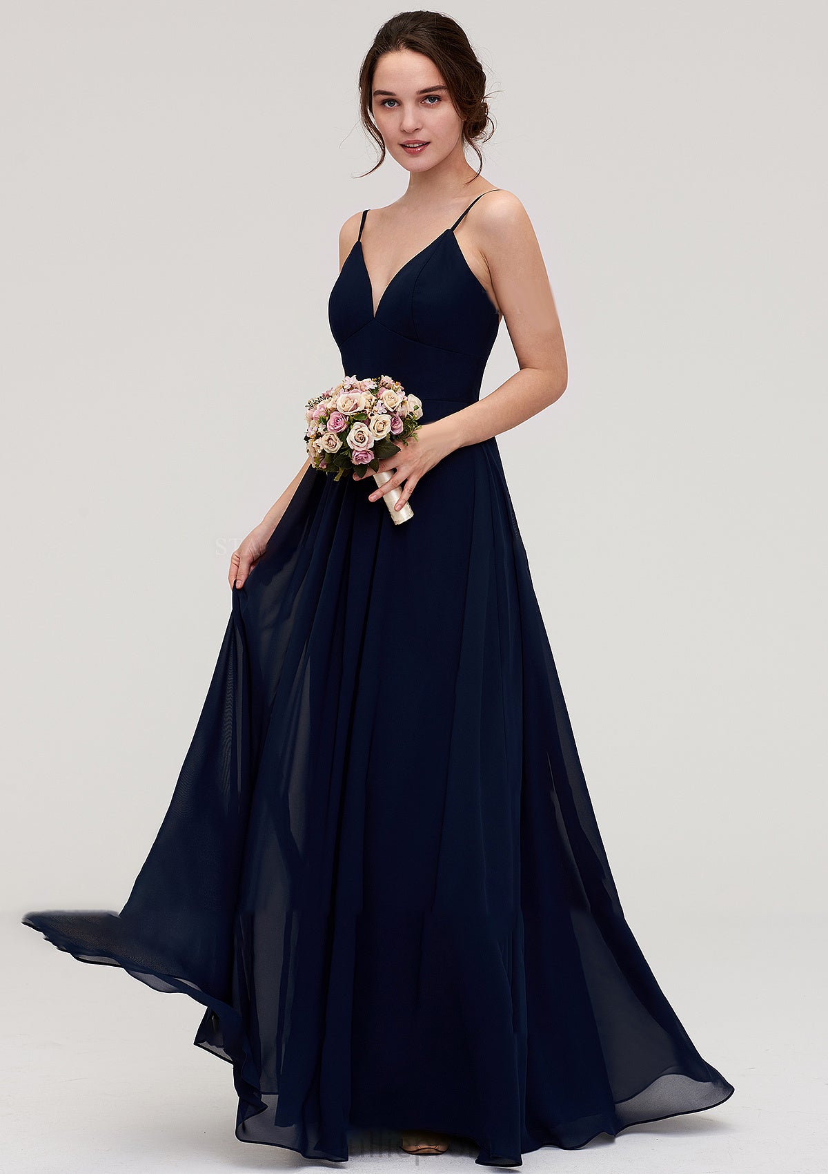 Sleeveless V Neck A-line/Princess Chiffon Long/Floor-Length Bridesmaid Dresseses With Pleated Katelyn DQP0025357