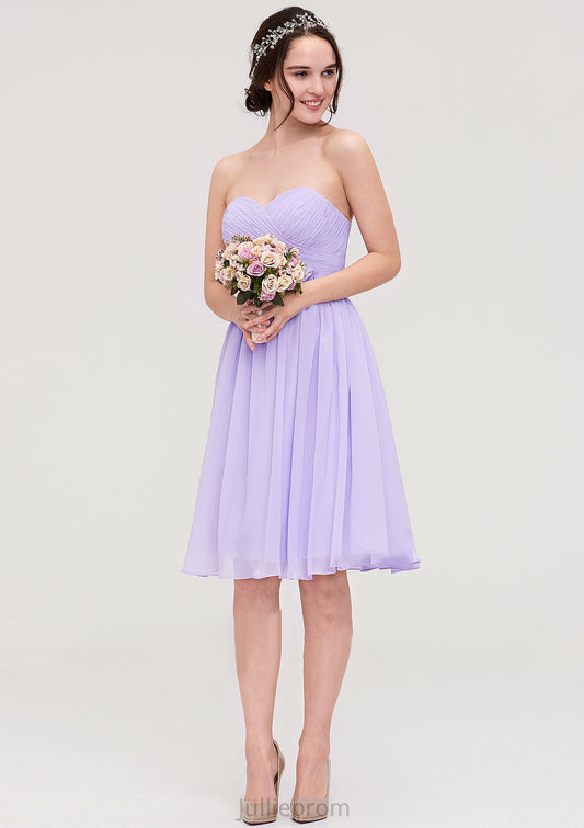 Sleeveless Sweetheart Chiffon Knee-Length A-line/Princess Bridesmaid Dresses With Pleated Flowers Krystal DQP0025413