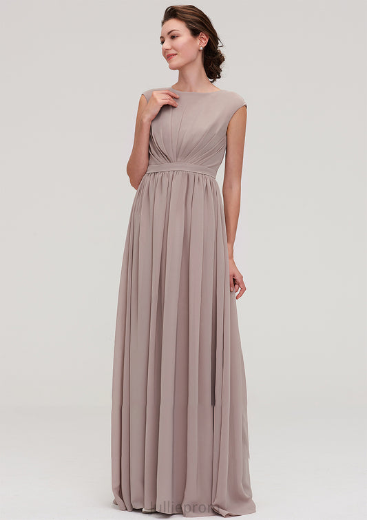 Bateau Sleeveless A-line/Princess Chiffon Long/Floor-Length Bridesmaid Dresses With Pleated Jenny DQP0025420