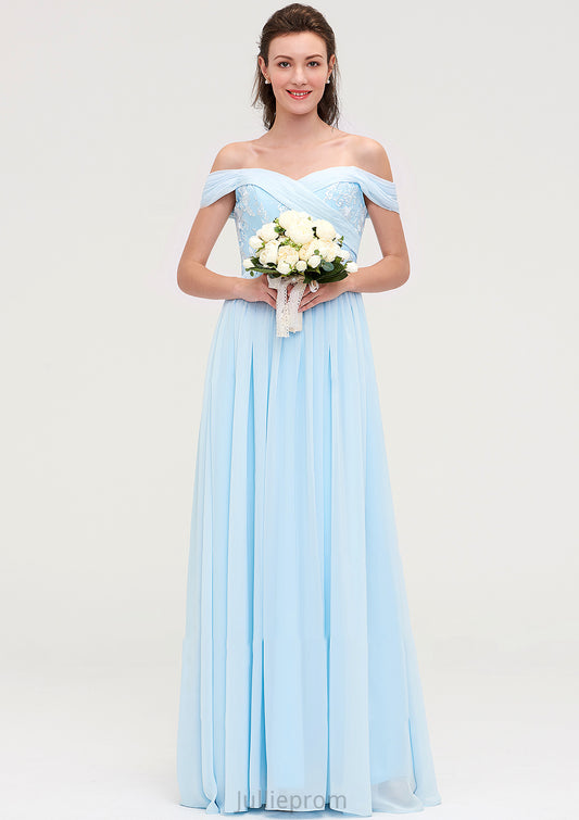 Off-the-Shoulder Sleeveless Chiffon A-line/Princess Long/Floor-Length Bridesmaid Dresseses With Pleated Appliqued Stephanie DQP0025431