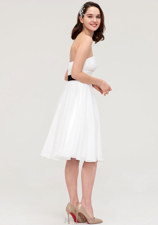 Strapless Sleeveless Knee-Length Chiffon A-line/Princess Bridesmaid Dresses With Pleated Sashes Leah DQP0025436