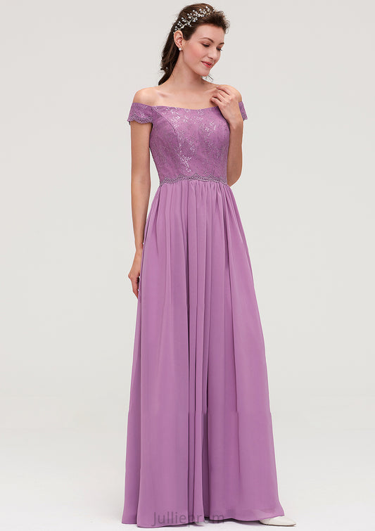 Sleeveless Off-the-Shoulder Long/Floor-Length Chiffon A-line/Princess Bridesmaid Dresseses With Appliqued Helga DQP0025442