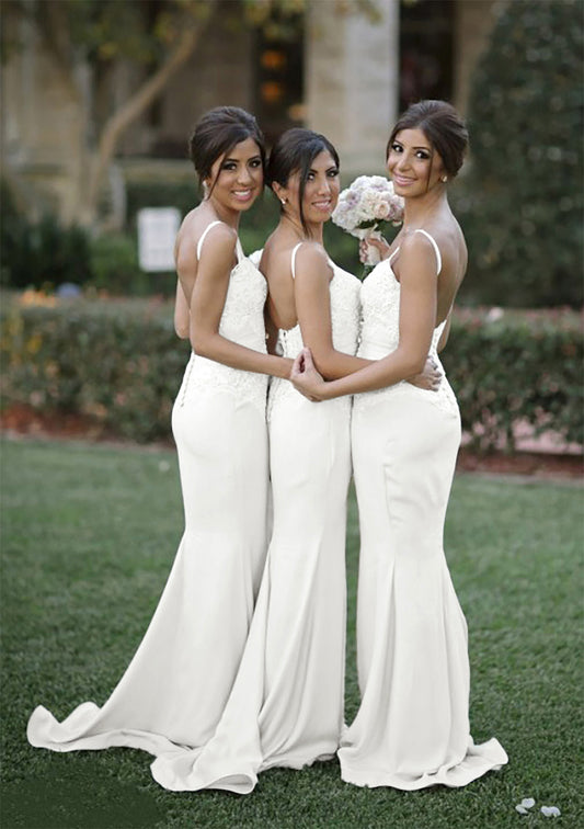 Sweetheart Court Train Sheath/Column Elastic Satin Bridesmaid Dresseses With Lace Aaliyah DQP0025500