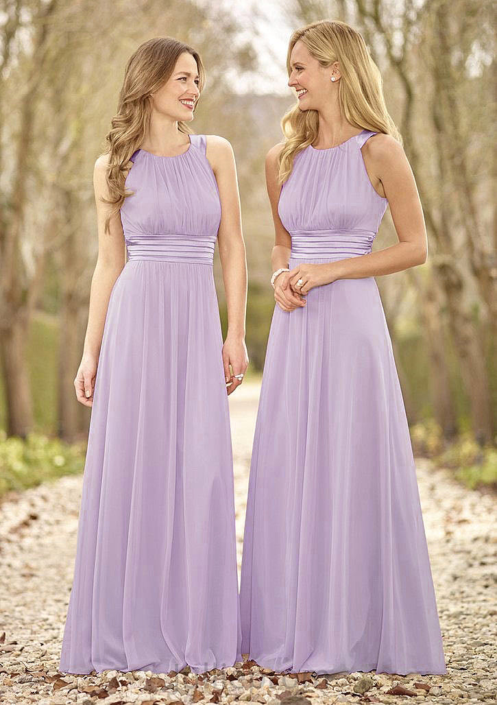 Scoop Neck A-Line/Princess Long/Floor-Length Chiffon Bridesmaid Dresses Olga DQP0025516