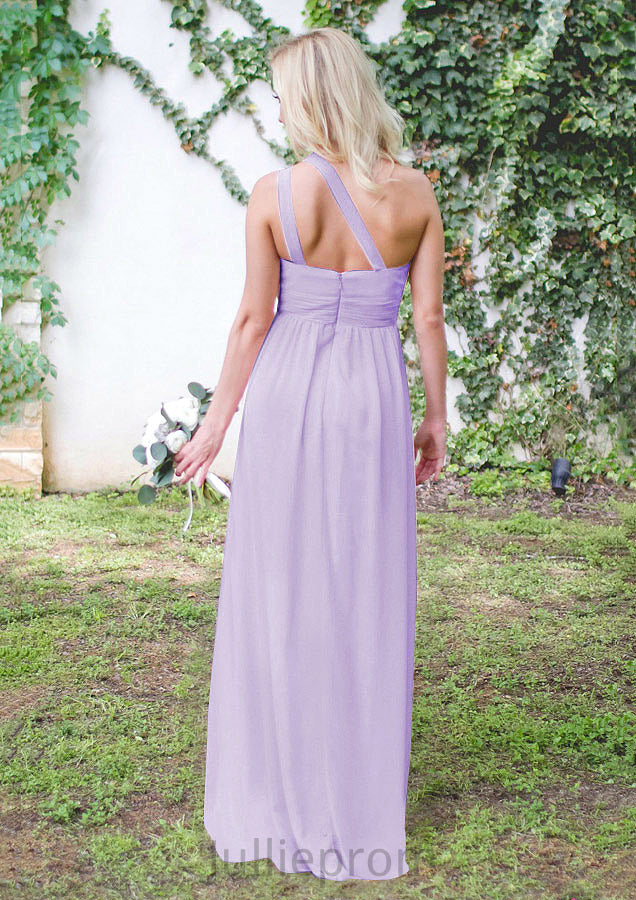 One-Shoulder A-Line/Princess Long/Floor-Length Chiffon Bridesmaid Dresses With Pleated Sheila DQP0025544