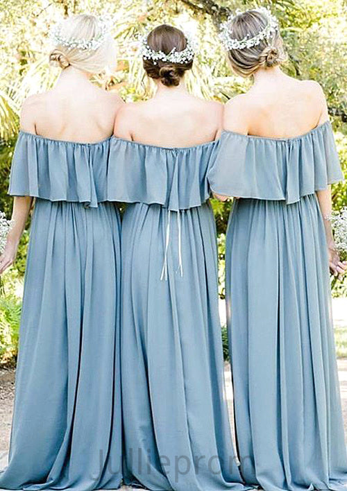 Off-The-Shoulder A-Line/Princess Long/Floor-Length Chiffon Bridesmaid Dresses With Ruffles Chaya DQP0025555