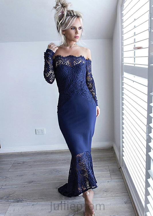 Off-the-Shoulder Full/Long Sleeve Asymmetrical Trumpet/Mermaid Lace Bridesmaid Dresseses Jordyn DQP0025566